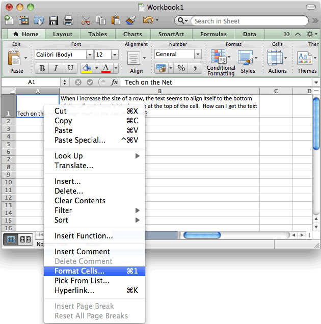 indent on excel for mac